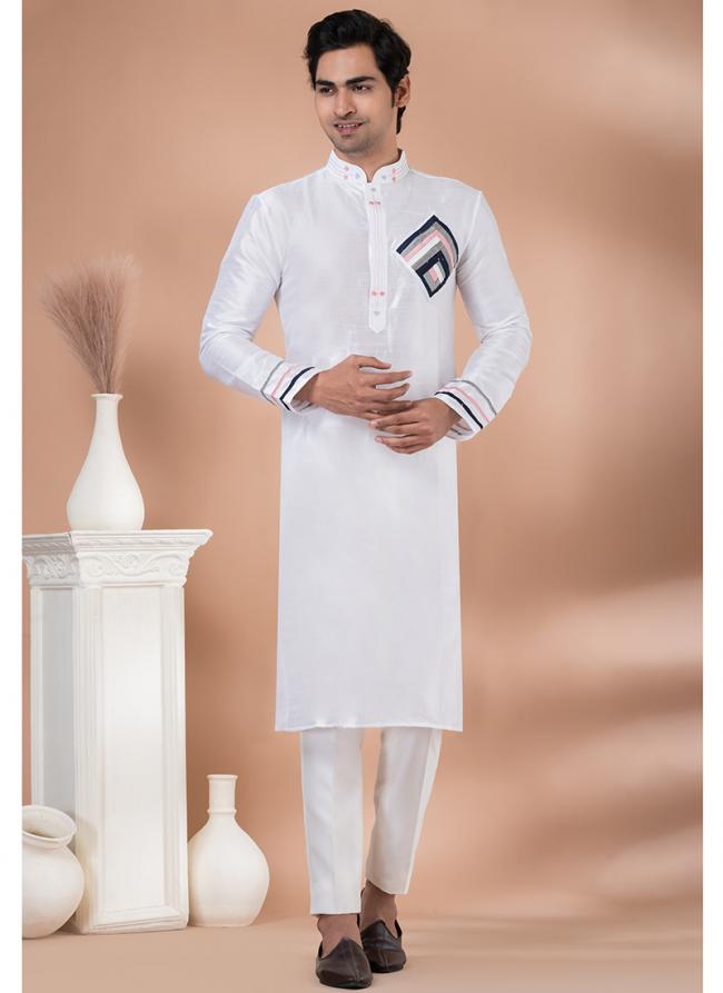 Banarasi Dhupion White Festival Wear Weaving Kurta Pajama